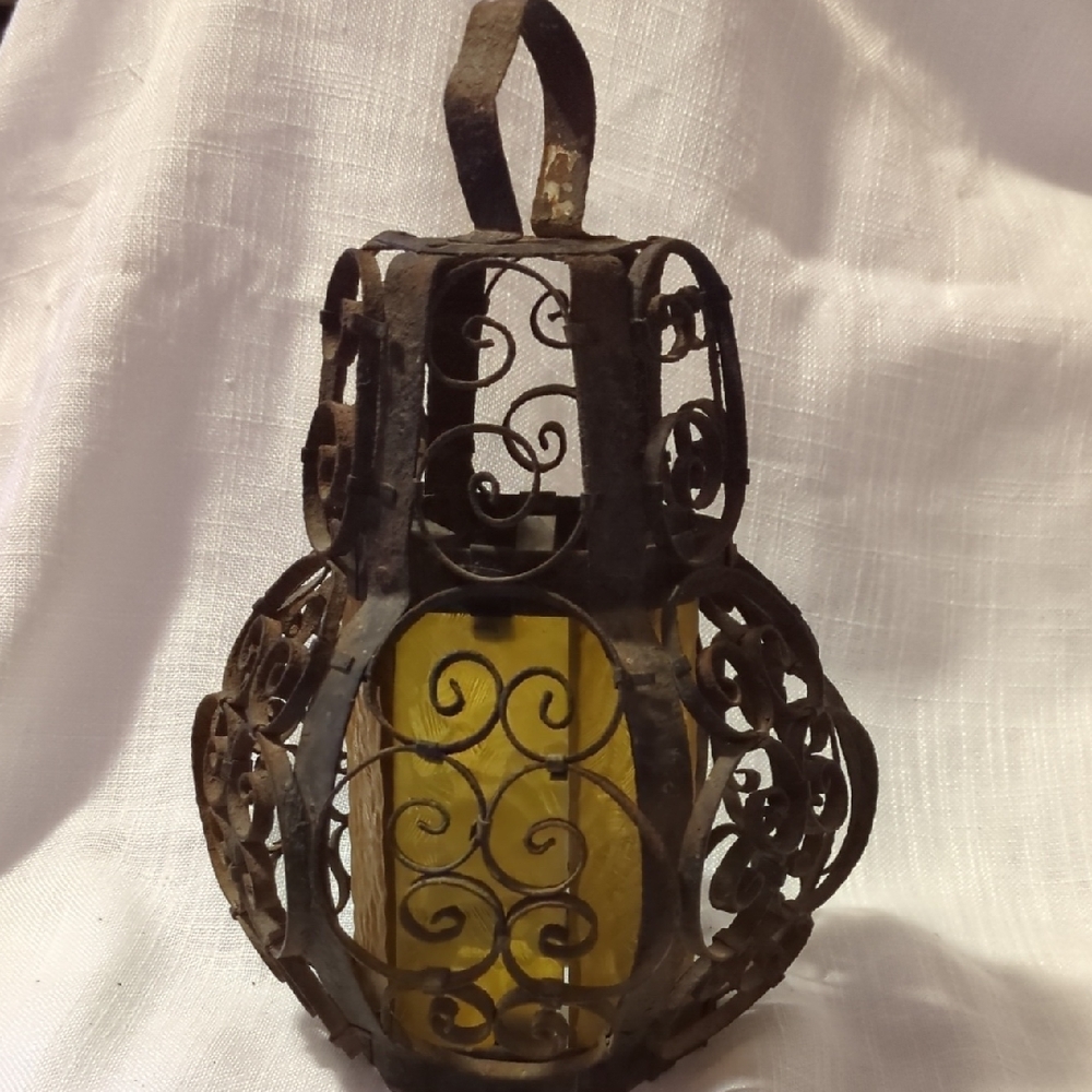 Rustic Yellow Metal Lantern